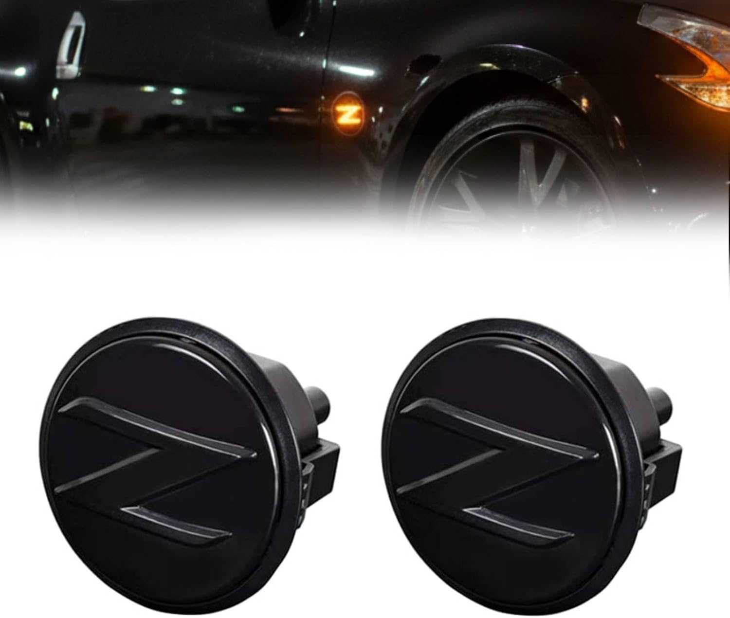 Z Shaped LED Side Marker Light Compatible with Nissan 370Z(Z34 Chassis) 2009-2020 Front Left Right Fender Side Repeater Marker Lamp 26160-1EK0A, 26165-1EK0A, Amber Dynamic Light Smoked Lens
