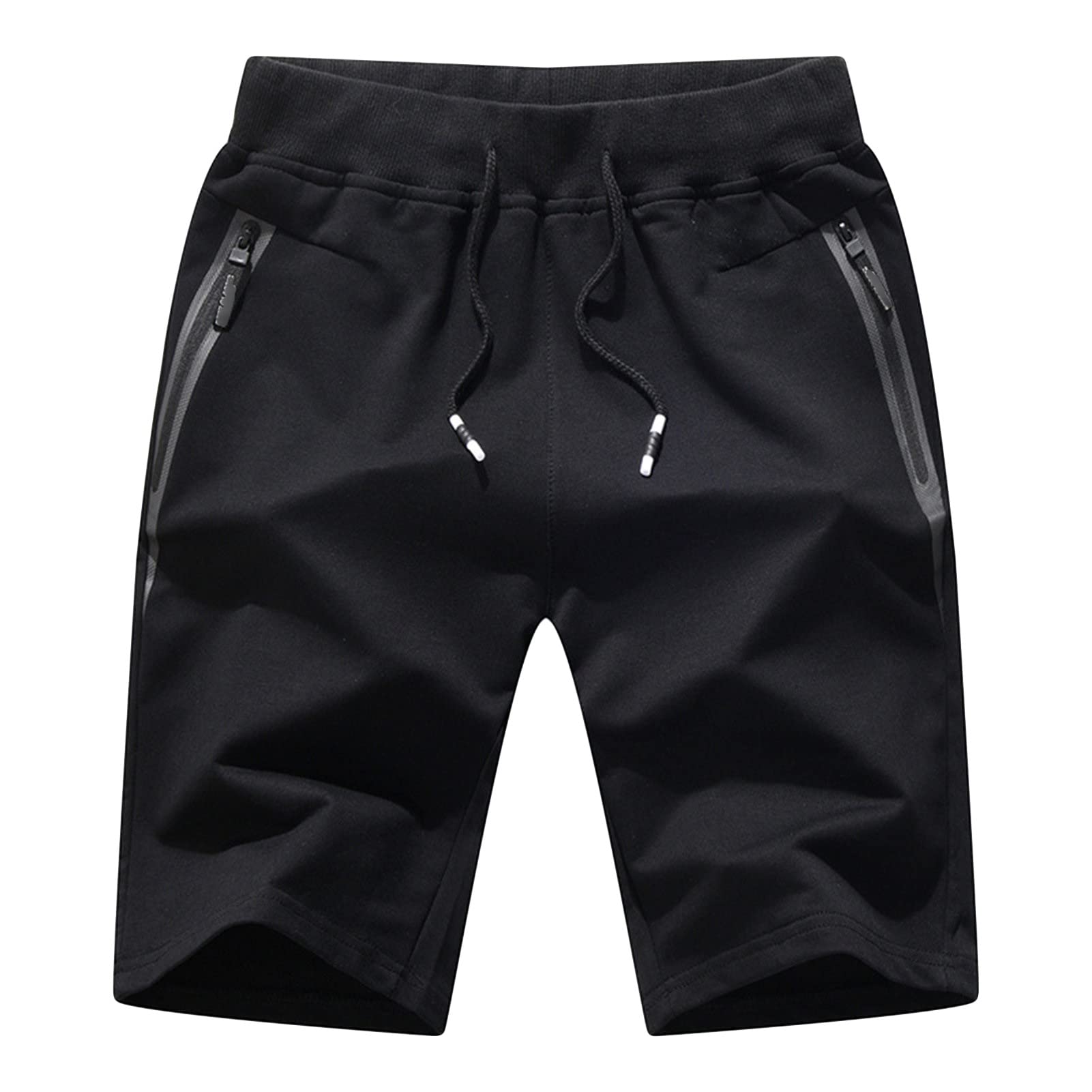 Maiyifu-GJ Mens Zip Pockets Workout Shorts Casual Drawstring Outdoor Joggers Short Athletic Gym Running Hiking Short Pants Black