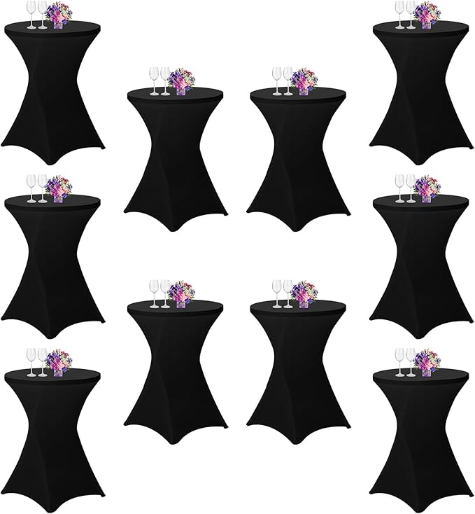 10 Pack 32x43 Inch Spandex Cocktail Table Covers, High Top