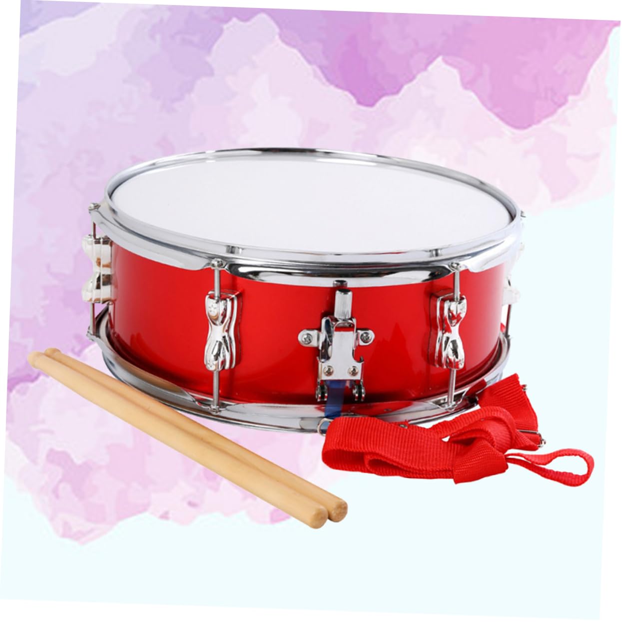 Rullante Rosso da 13 Pollici in Metallo per Bambini | Set Jazz con Bacchette Incluse, Tracolla Regolabile, Facile da Trasportare