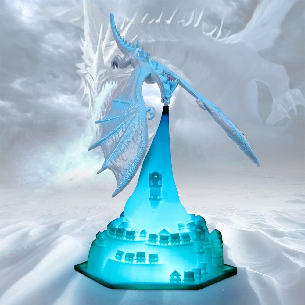 soputry Fire Dragon Lamps, 3D Printed Volcano Dragon Lamps Night Light Moon Light with USB Rechargeable, Desktop Lamp for Bedroom Office Children Gifts (New Ice Dragon)