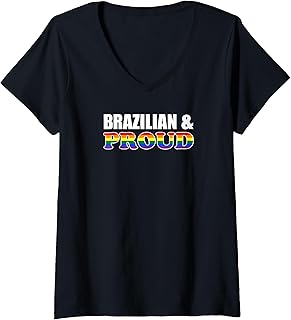 Womens Proud Brazilian Gay Lesbian Rainbow Brazil LGBTQ V-Neck T-Shirt