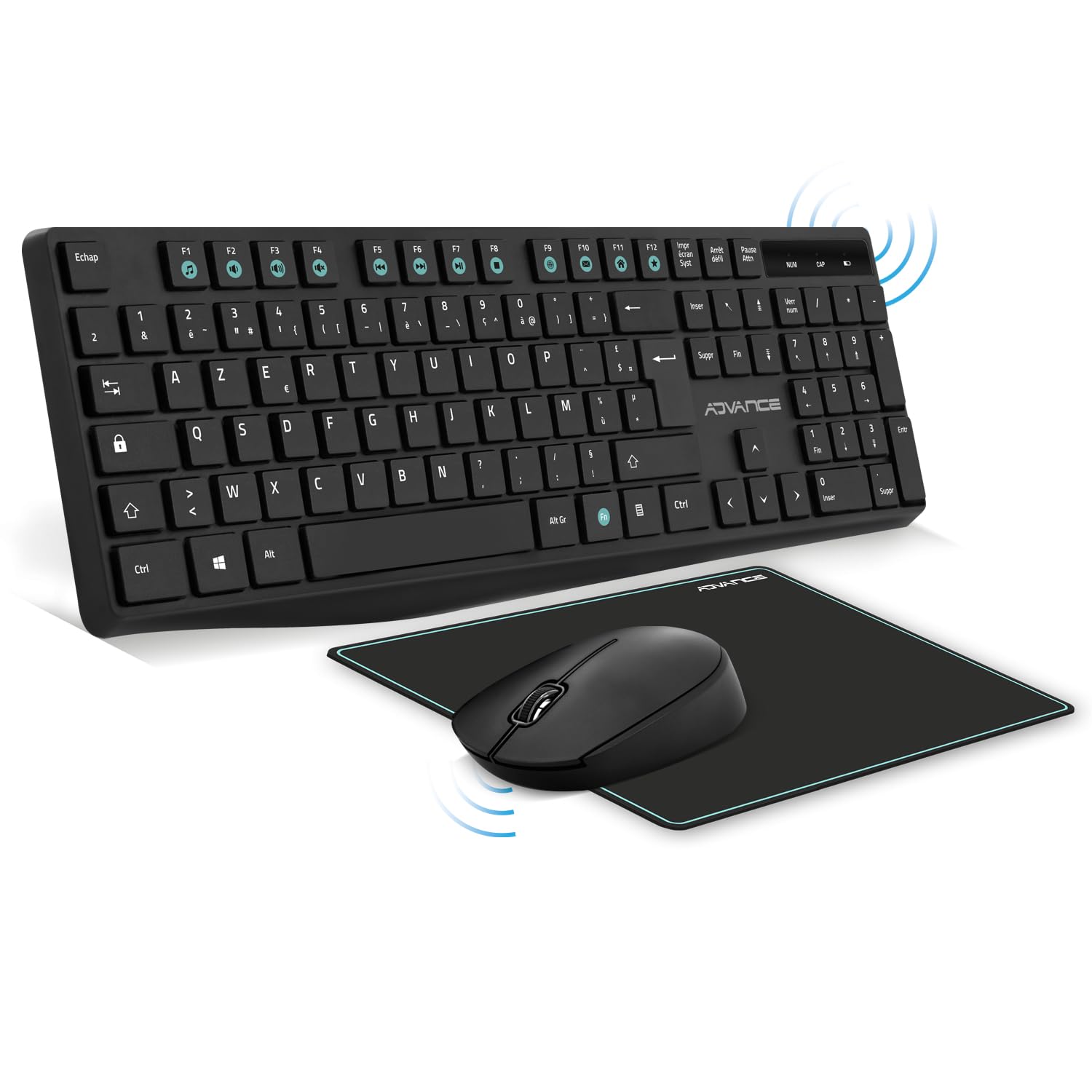 Advance | Elite Wireless Combo | Juego de Teclado inalámbrico + Alfombrilla | Kit de Escritorio para PC/portátil | Teclado ergonómico | Ratón óptico 1600 dpi y Rueda silenciosa | Alfombrilla