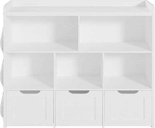 Miniatura 9 de IRONCK Organizador de almacenamiento de juguetes con 3 cajones móviles, armario de almacenamiento multifuncional para piso de juguetes con 5 cubos