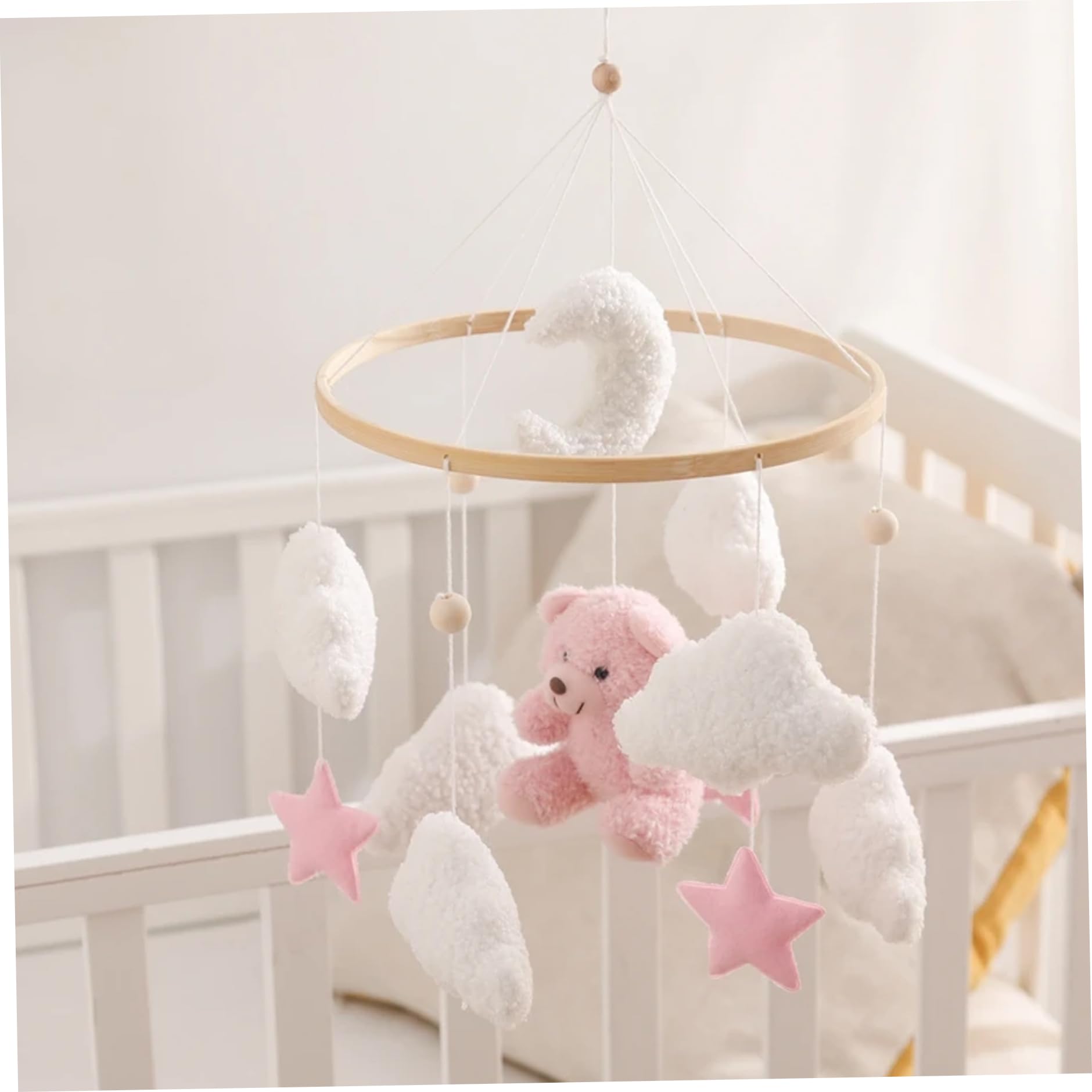 Mobile de berceau, mobile de bébé 17, 7 x 9 pouces pour berceau, décor chambre d'enfant en velours en peluche ours mignon, bébé suspendu rotatif à 360 ° pour chambre d'enfant pour