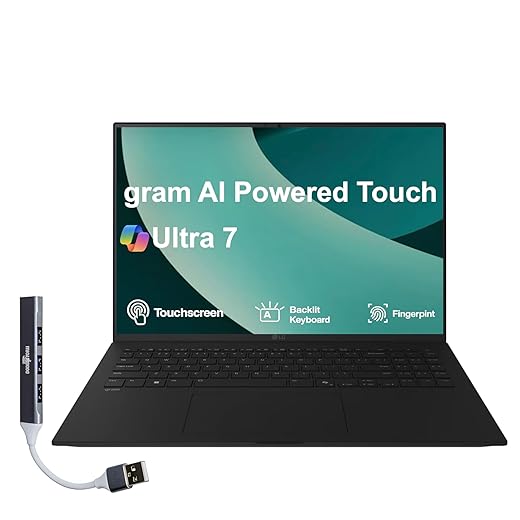 LG gram AI Powered Laptop 17.0" Touchscreen LCD WQXGA Display (Intel Ultra 7-258V, 32GB LPDDR5X, 1TB PCIe SSD, Intel Arc, Backlit KB, Fingerprint, 2 Thunderbolt 4, Win 11 Pro) w/DKZ USB Port Expander
