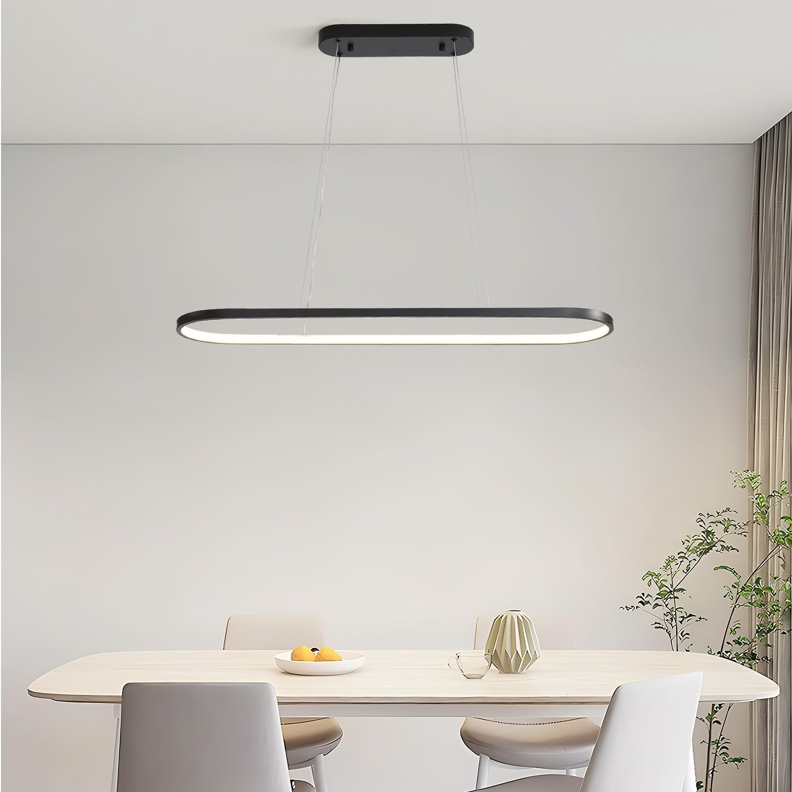 Lámpara de araña Ovalada Lampara LED Regulable Lamparas Circular Iluminación colgante Moderna para Mesa Comedor Con Control Remoto Altura Ajustable para Sala Comedor Cocina Negro 70cm