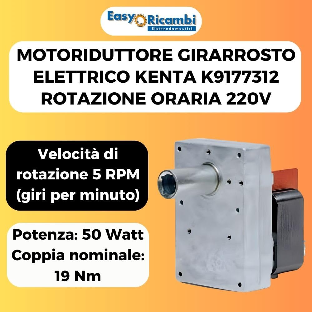 Easyricambi - Motore Girarrosto Elettrico, Motorino Elettrico per Girarrosto, BBQ Elettrico, Forno, Camino, Grill, Barbecue, Modello: Kenta K9177312, 5 RPM Giri al Minuto 50W Rotazione Oraria 220V