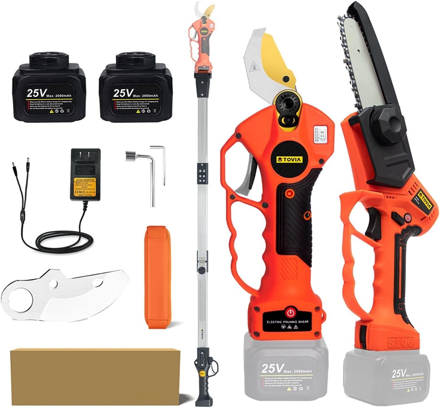 Doskonały Elektryczny sekator bezprzewodowy 25 V, 40 mm, z drążkiem przedłużającym, 5-calowa piła łańcuchowa do cięcia gałęzi bonsai