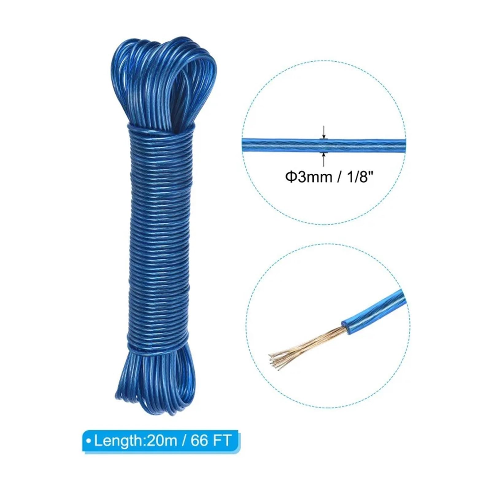 Wäscheleine 20 m Lange Wäscheleinen aus Stahldraht | Trocknen von Wäsche, Wäscheleinen, Wäscheständer for Kleidung, Camping, Outdoor, Garten, Wäscheleine(Blue-20M-1pcs)