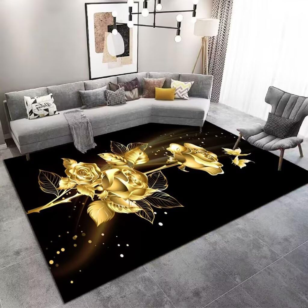 Tapis long abstrait noir 200x300 cm tapis de chambre enfant et extérieur