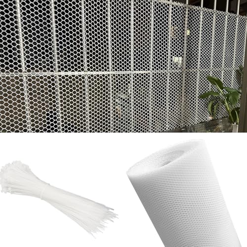 Rollo Malla Enrejado Valla para Jardin Barrera Para Animales Para Valla De Jardín, Malla Hexagonal Para Aves De Corral, Rollo De Malla De Plástico Versátil Para Balcón/ Porche/ Patio, Blanco(WxL 4.9x6