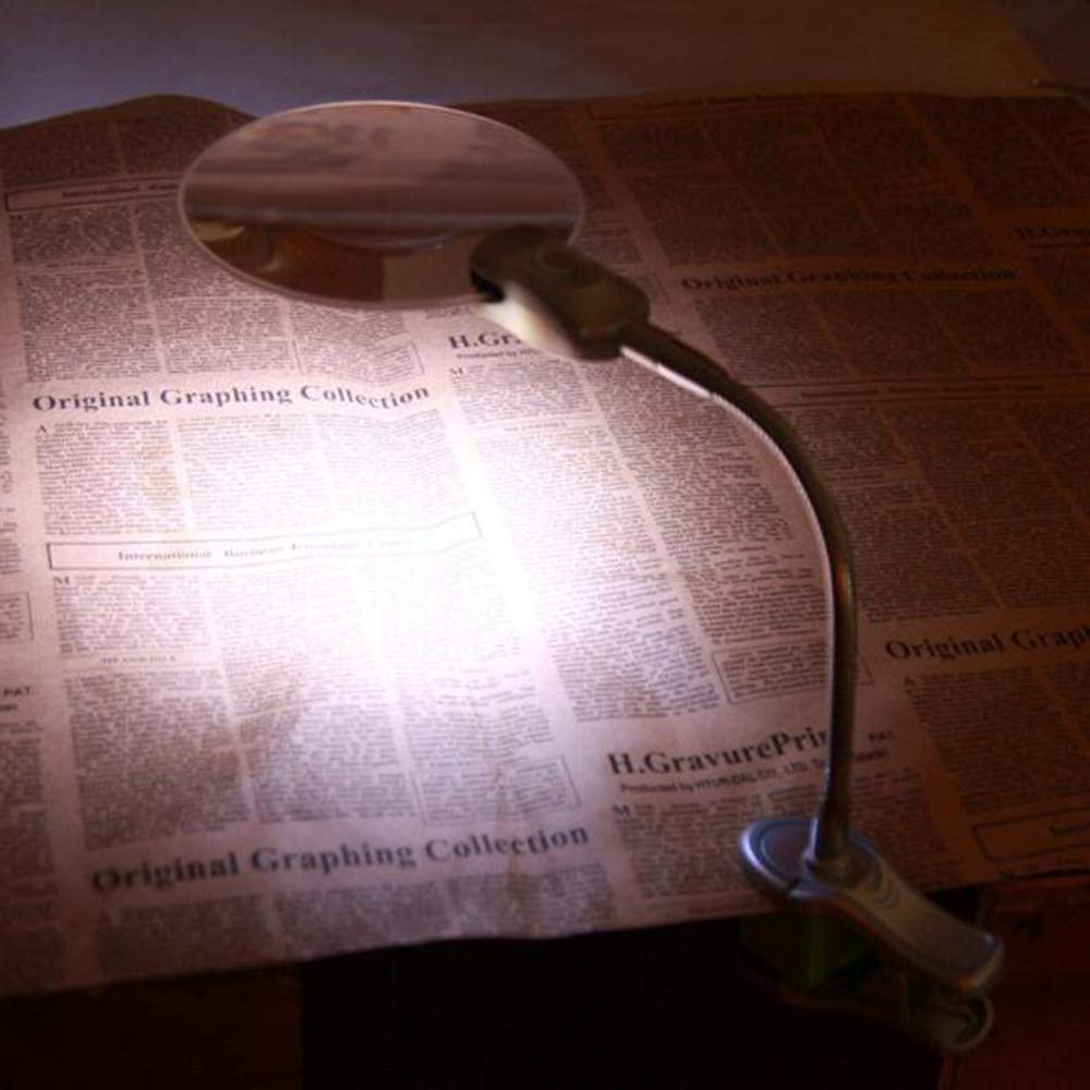 Lupa de 2.5X 8X 2 LED, Lupa de Manos Libres con Soporte de lámpara Clip de Escritorio de Mesa Ajustable Lupa iluminada para Lectura, Soldadura, reparación, Pasatiempos y Manualidades A, Magni