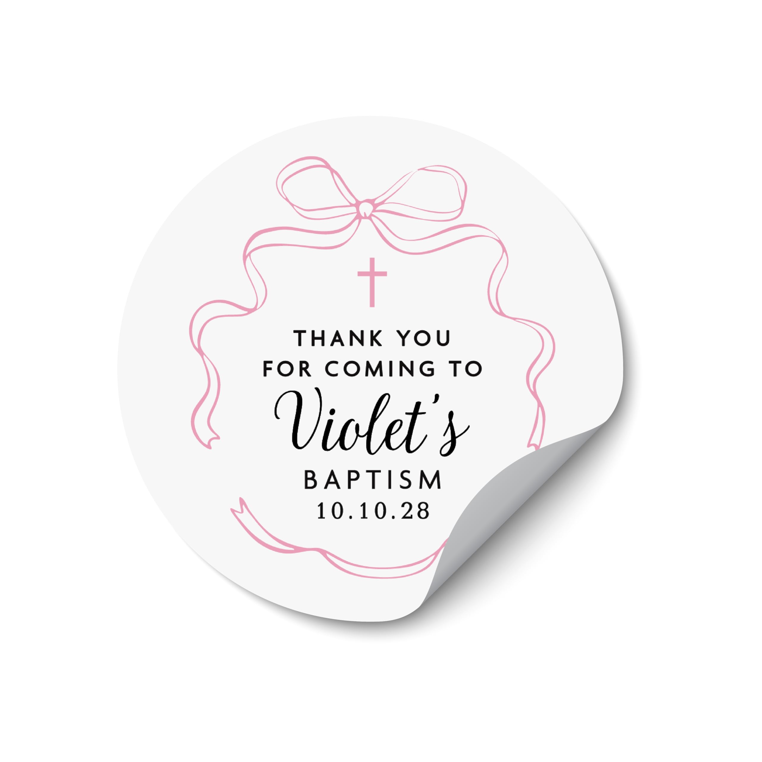 Baby Girl Personalised Christening Stickers Baby Name, Baptism Thank You Labels, Custom Party Favour Stickers Baby Shower - BAPT14