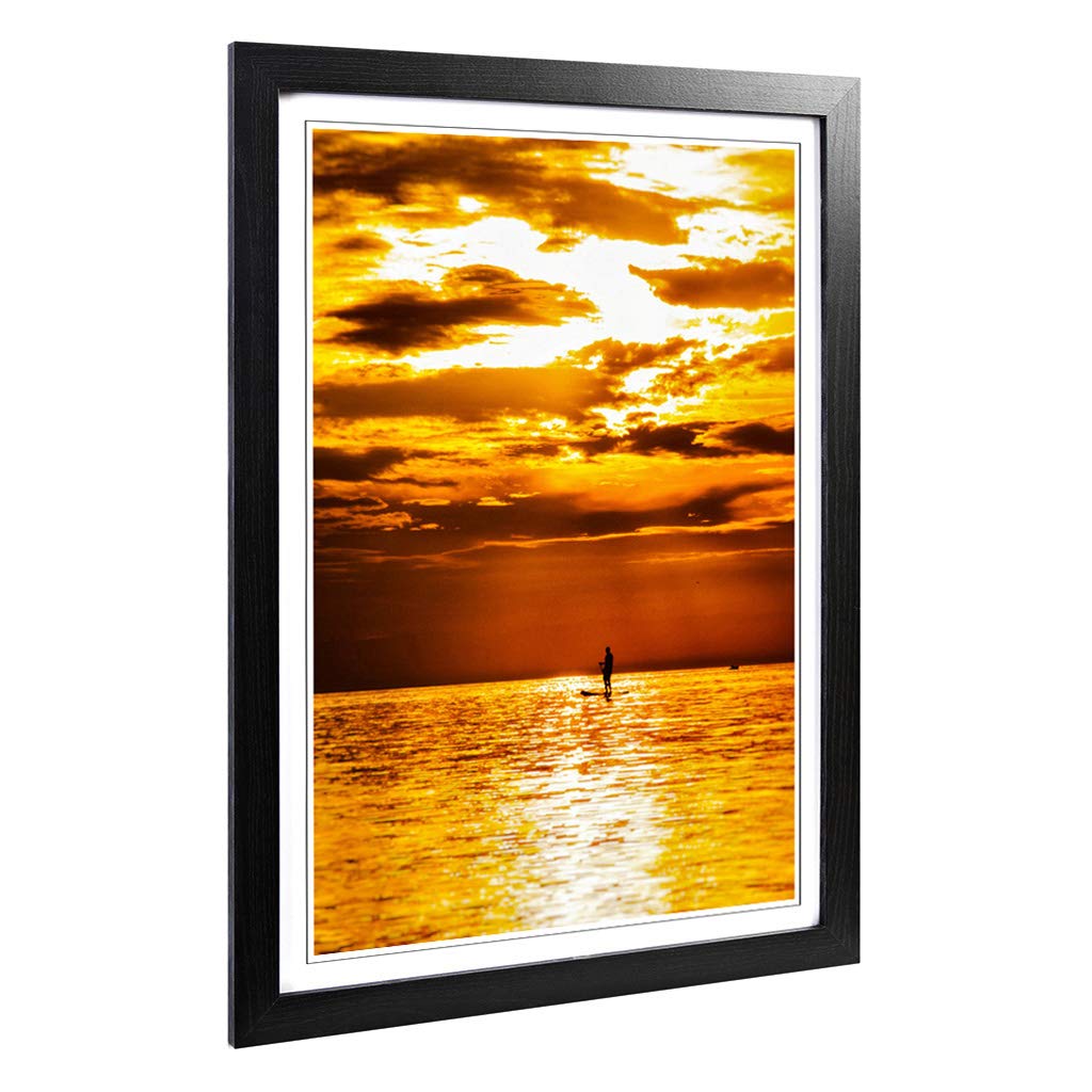 Big Box Art Framed Print of Paddleboarding Sunset Seascape Design | Wall Art Picture | Home Decor for Kitchen, Living, Dining Room, Bedroom, Hallway, Office, Black, A2 / 24.5x18 Inch / 62x45cm