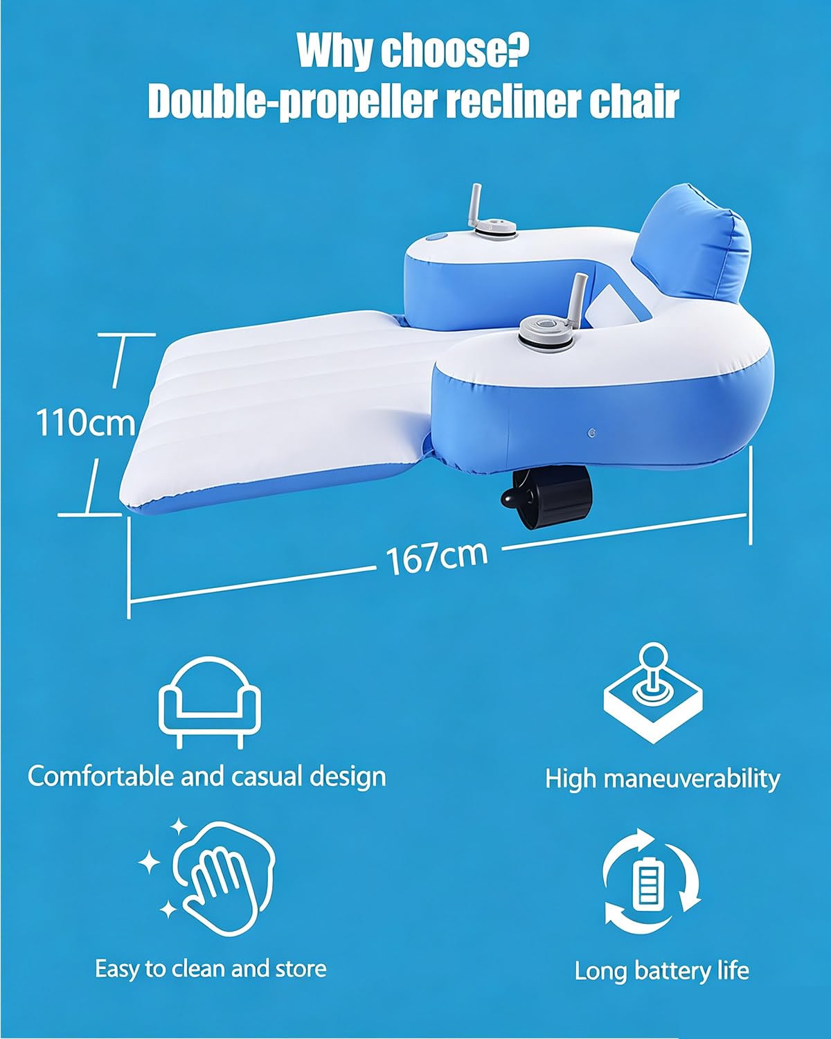 Flotador de Piscina motorizado con hélice giratoria de 360° Lithiumbatteries