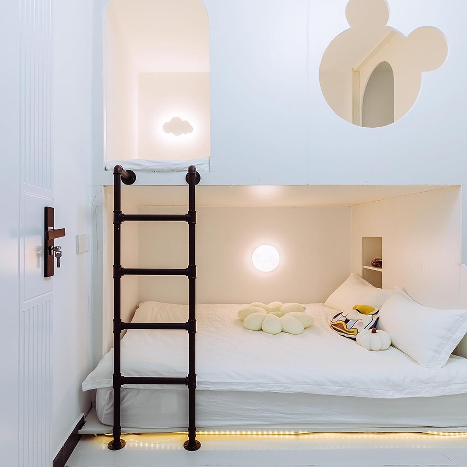 壁取り付け地下窓井戸出口はしご、高耐久金属製踏み台高さ入口出口はしご屋根裏部屋/寮/図書館/二段ベッド用、ブラック(150cm)