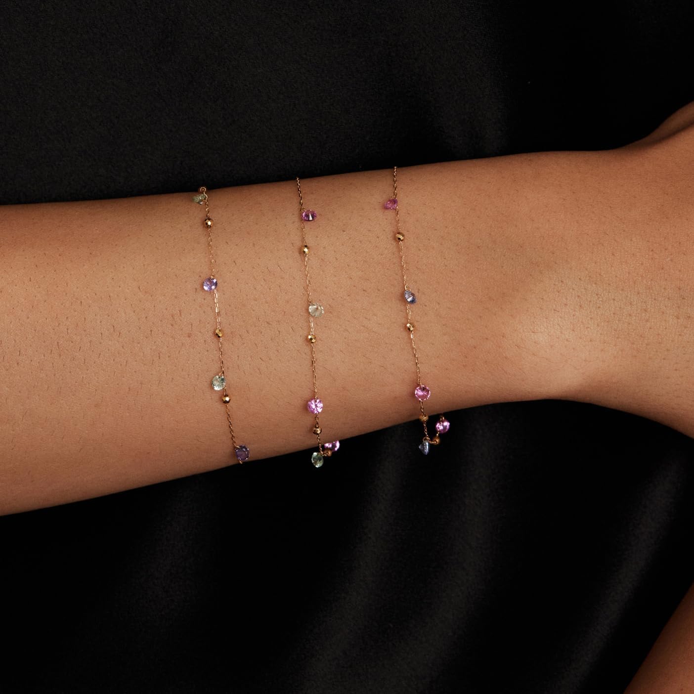 14K Solid Gold Custom Multi-Gemstone Station Bracelet in Real Pure Gold Gift for Women - Image 5