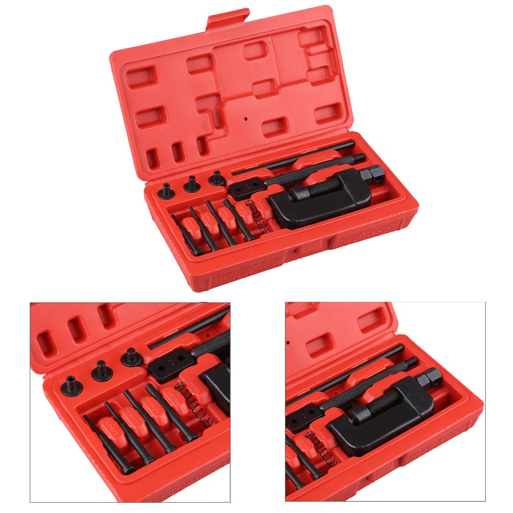 Bike/Motorcycle/Drive Cam Chain Link Breaker, Master Chain Press Riveting Cutter Removal Repair Tool Kit 13-Piece Set