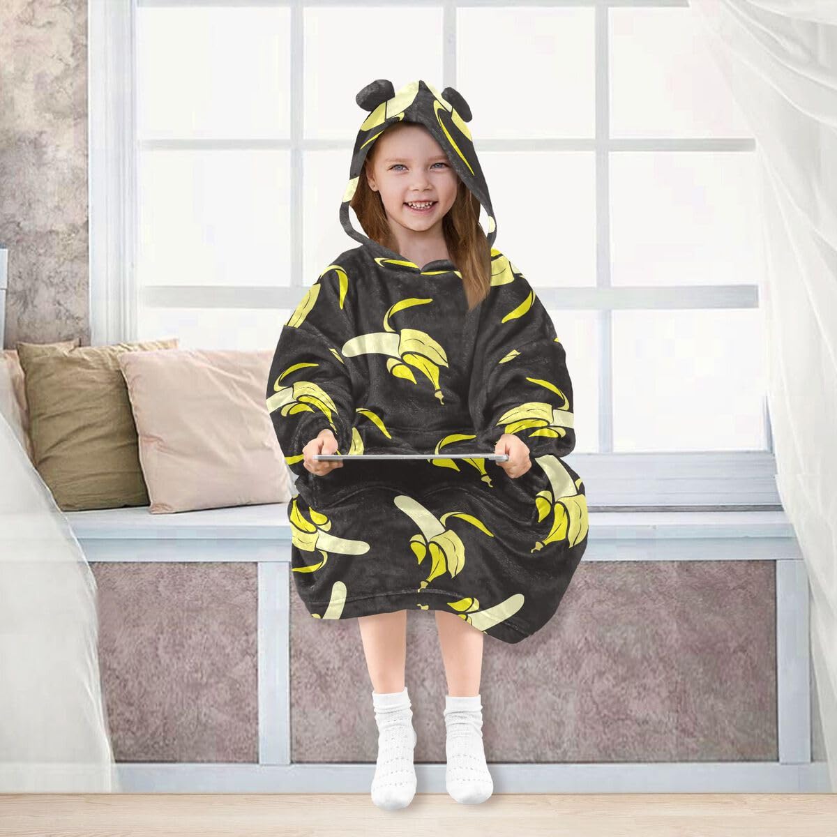 Kolorowe banany dziecięcy koc do noszenia bluza z kapturem oversize bluza koc sweter lato dla chłopców i dziewcząt w wieku 3-14 lat