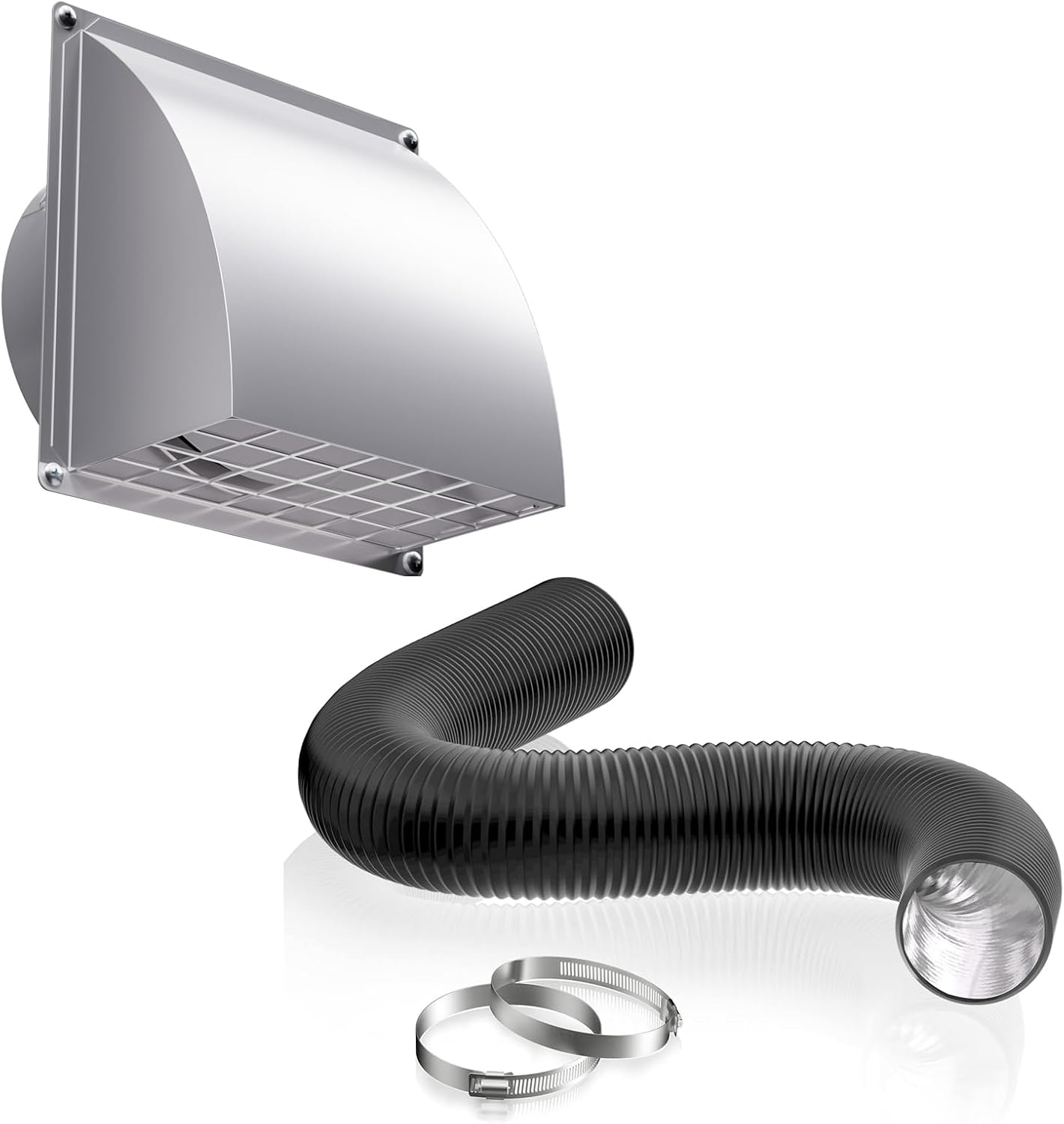 HG Power 6 Inch 8 FT Dryer Vent Hose with 6 Inch Dryer Vent Cover Outside