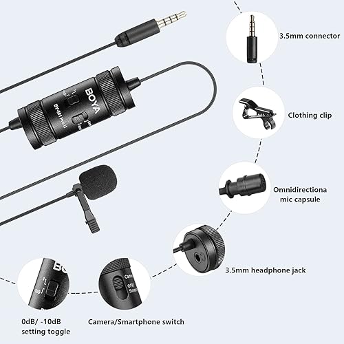Miniatura 6 de BOYA Micrófono de solapa Lavalier - Sin batería, by-M1 Pro ll Omnidireccional Micrófono de condensador para iPhone Cámara Android PC Windows - para