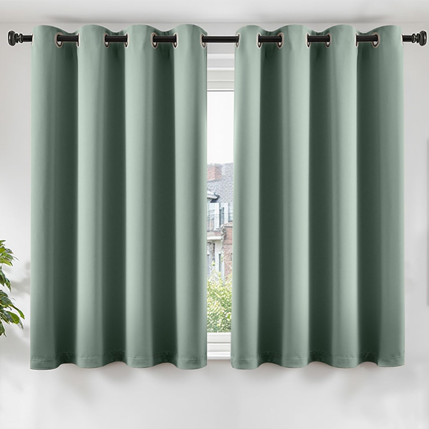 TOPICK Sage Green Blackout Thermal Curtains with Eyelets, 46 x 54 Inch Light Blocking Curtains for Bedroom, Short Soundproof Curtain 2 Panels for Kitchen, Cafe, Living Room — image 1