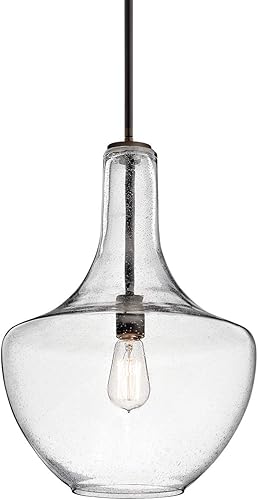 Miniatura 2 de Kichler Everly - Colgante de campana de 19.75 pulgadas, 1 luz de cristal transparente, bronce antiguo