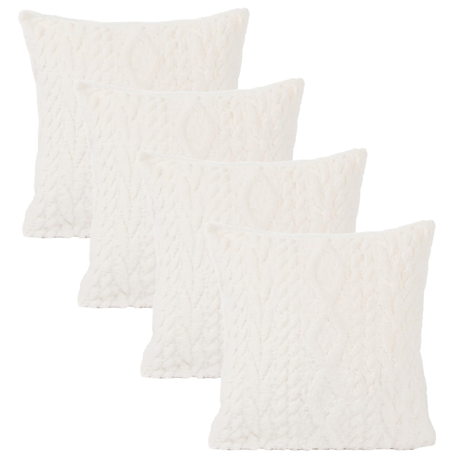 Ohs Cream Cushions With Covers 45 X 45, Cable Knit Square Throw Pillows Decorative Super Soft Scatter Cushions For Living Room Bedroom Sherpa Reverse- Set Of 4,
