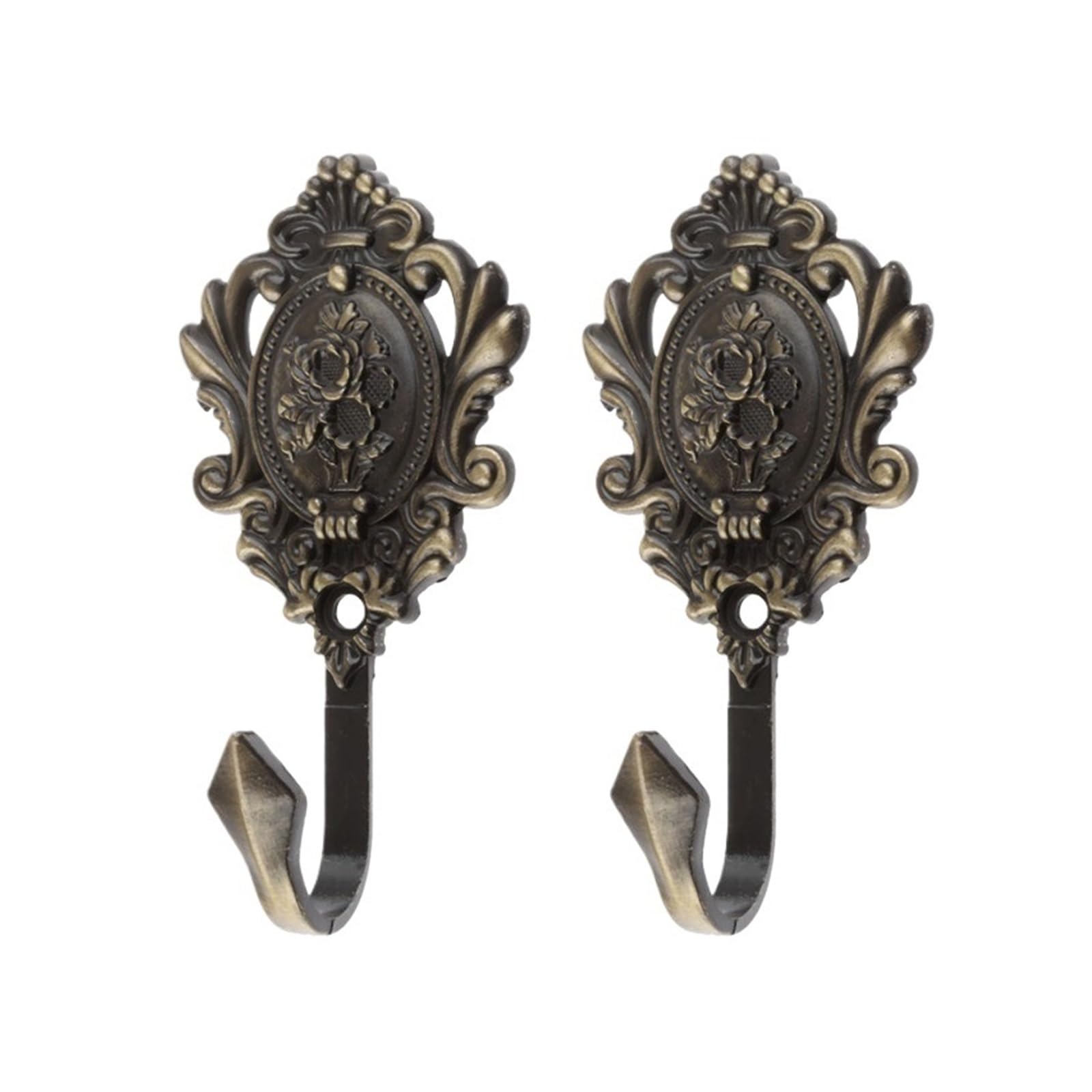 DVMSIEF Coat Hooks 2Pcs Rose Pattern Drapery Curtain Holdbacks Tieback Hooks Wall Hook for Cloth-hat Zinc Alloy(Brown)