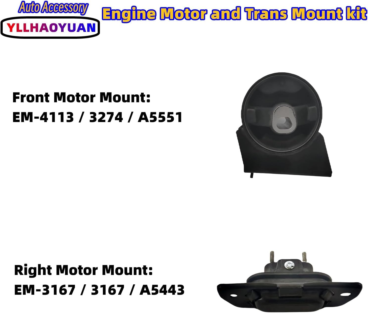 Yllhaoyuan Complete Set of 4 Motor Mounts for 2011-2019 Journey 3.6L AWD Automatic - Replaces A5551, A5443, A5543, EM4113 - Fixes AWD Vibration & Engine Shake