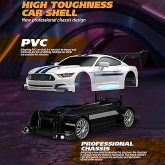 1:24 Scale RC Drift Car, 30KM/H 4WD 2.4GHz Remote Control Cars with LED Light, Racing and 4 Drifting Wheels, High Speed RC Racing Cars Perfect Toy Gift for Teen Adults