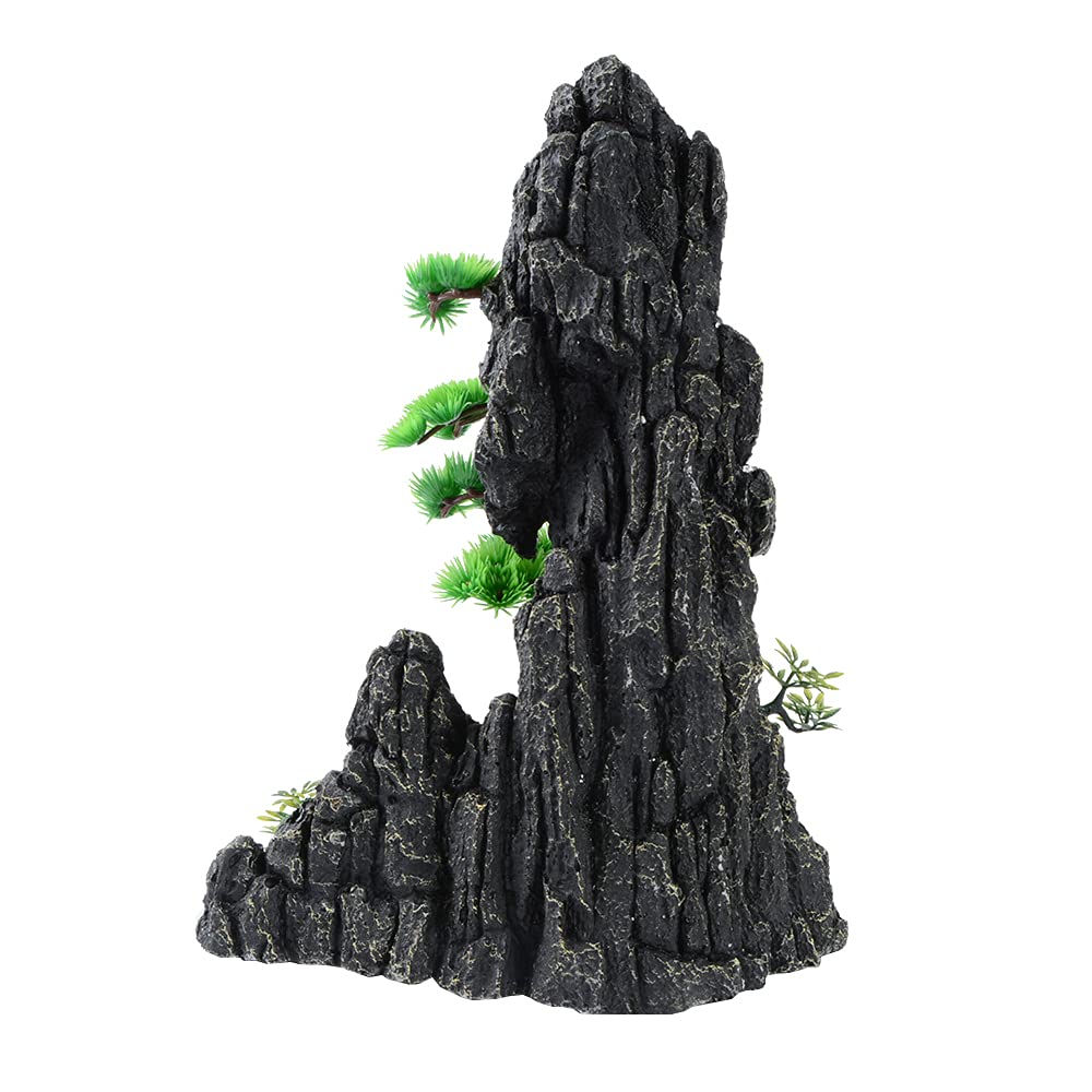 Decoración de acuario con vista a la montaña, piedra de cueva de peces con decoración de plantas de plástico para accesorios de pecera Betta