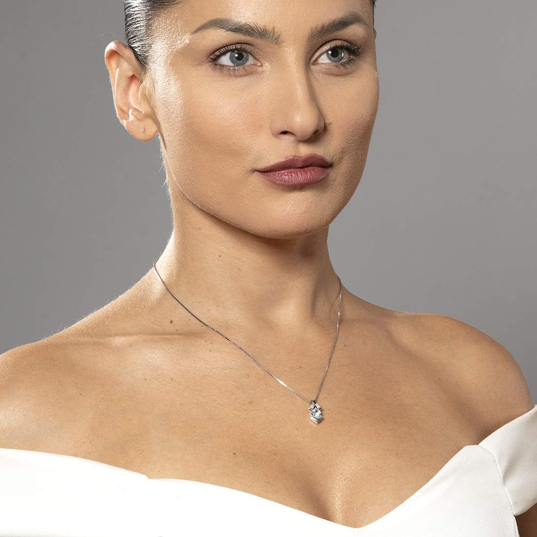 PEORA Sterling Silver Pagoda Minimalist Pendant Necklace for Women in Various Gemstones, Cushion Cut 6mm, with 18 inch Italian Chain