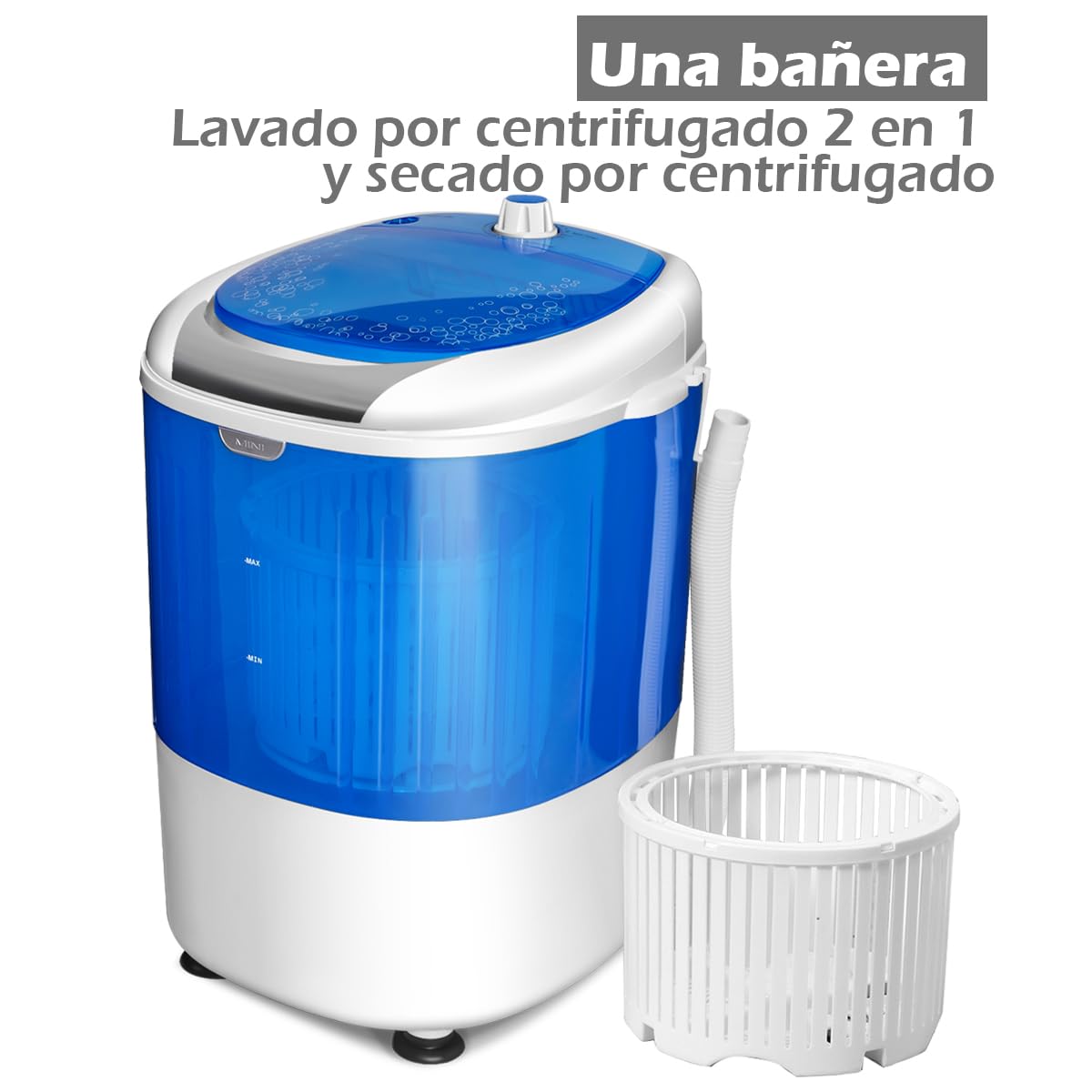 COSTWAY 2,5 kg Lavadora Portatil, 170W Mini Lavadora Semiautomática con Centrifugador para Camping, 2 en 1 Lavadora Pequeña con Pulsador y Bañera Giratoria para Viajes y Caravanas Camper