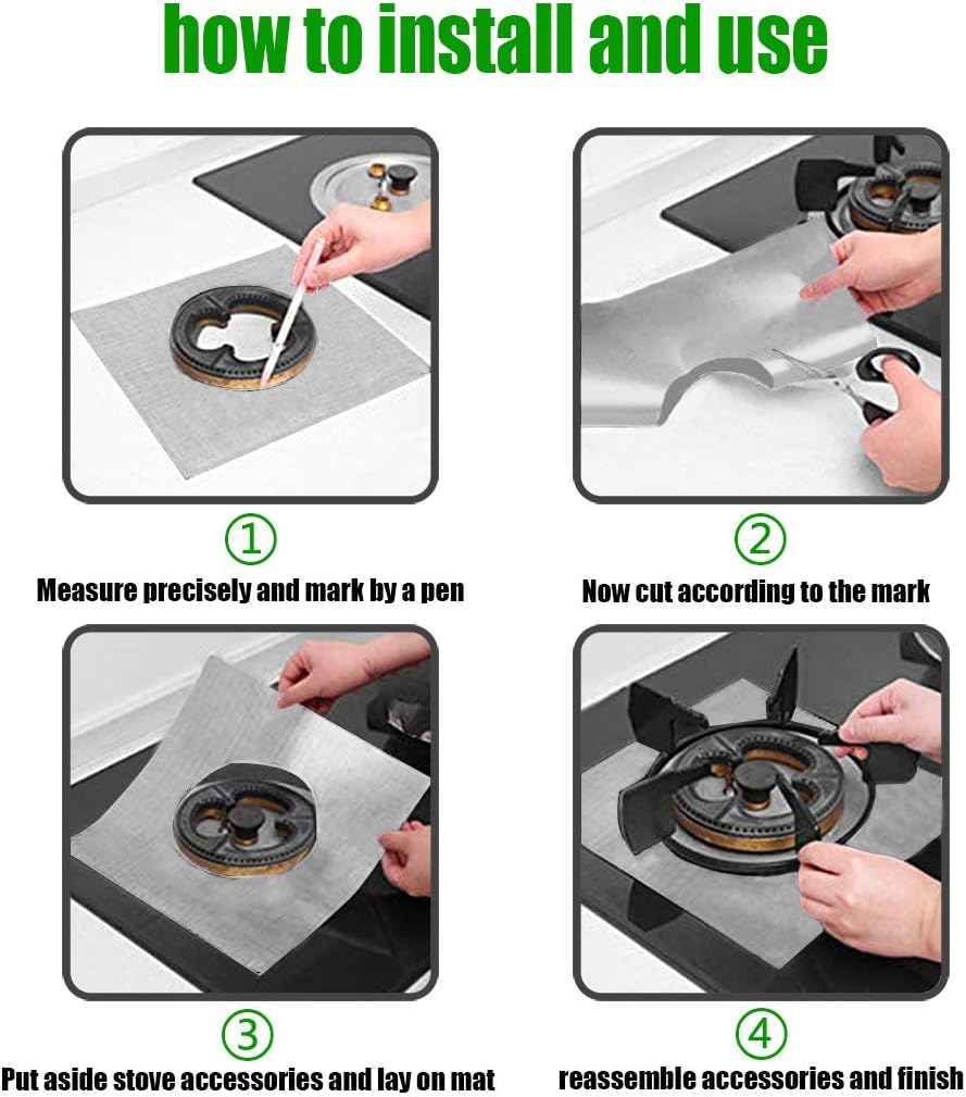 Stove Burner Covers,0.3MM Double Thickness,8 Pack,Silver,Size 10.6” x 10.6”