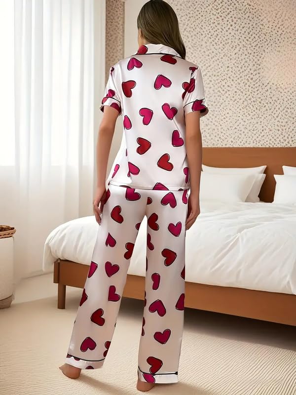 Image of Night Suit for Women with Full Sleeve Button-Down Top with Pant Dress for Woman, Cotton Night Dress for Woman, Two-Piece Loungewear Set