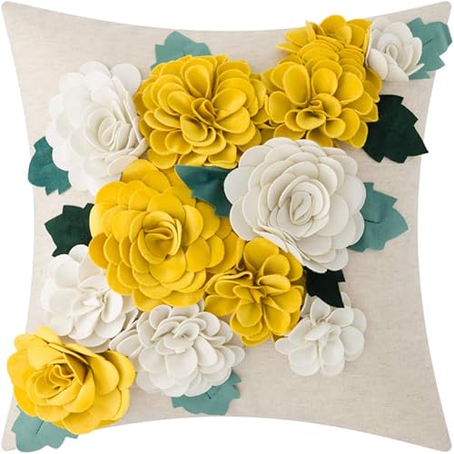 KINGROSE Funda de almohada decorativa con diseño de flores 3D para el hogar, funda de cojín cuadrada para sofá, cama, sofá, sala de estar, 18 x 18
