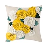 KINGROSE 3D Flower Throw Pillow Cover Home Decorative Accent Pillow Case Sham Square Cushion Cover Sofa Bed Couch Living Room 18 x 18 Inches Yellow White