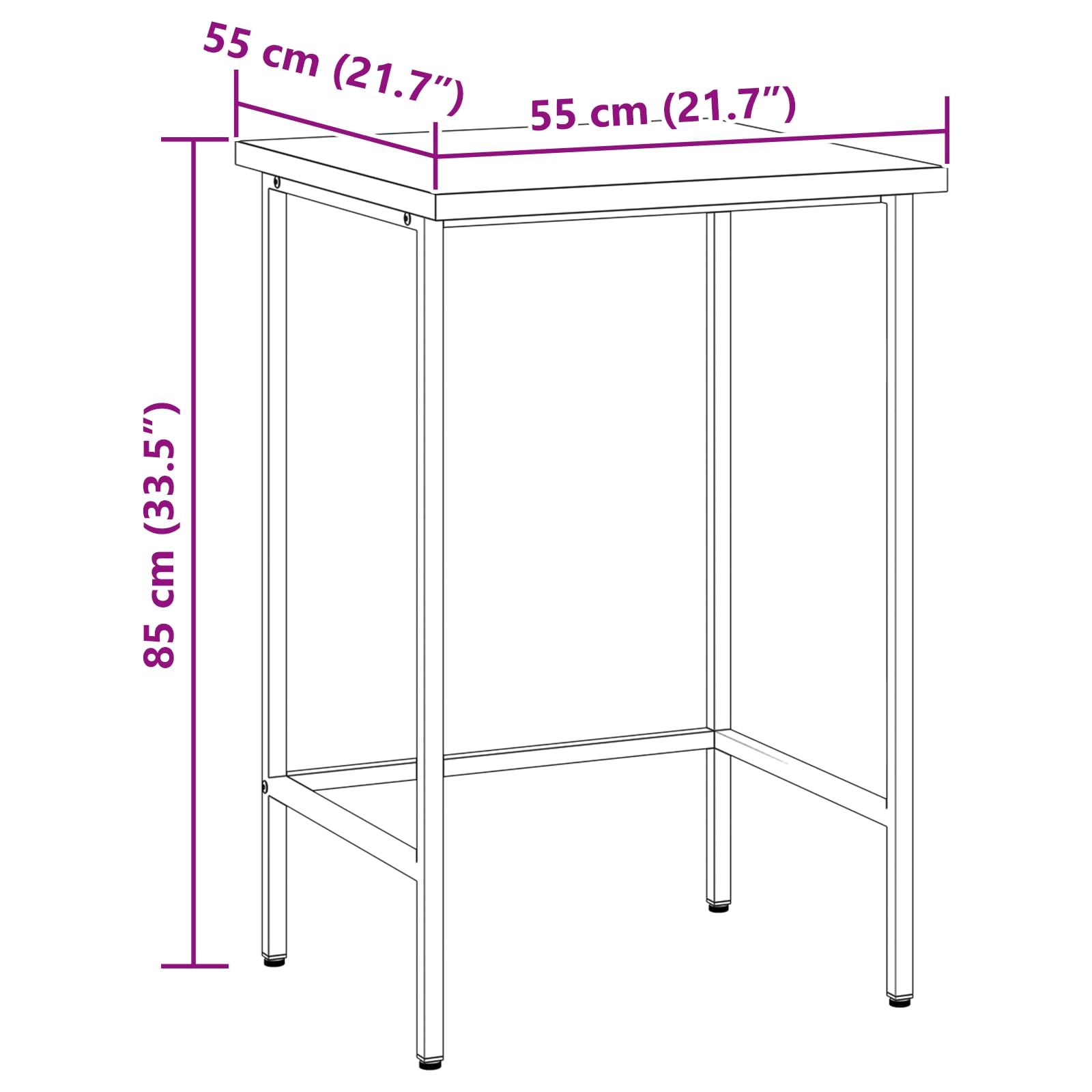 vidaXL Ecktisch Grau 55 x 55 x 85 cm Stahl und hochwertiges Holz, Verstellbare Füße, moderner Ecktisch, quadratisch, stylisches Möbel, platzsparend für Wohnzimmer
