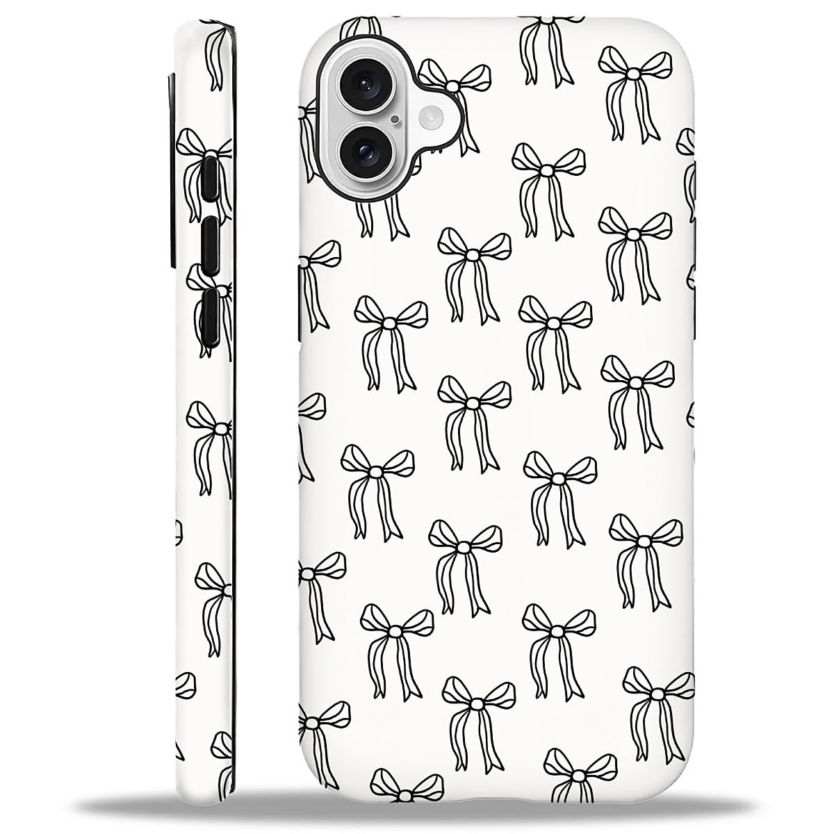 ilikediy for iPhone 16 Case,HH2 Aesthetic Ribbon Bow Hybrid 2 Layer Hard Shell Silicone Protective Pattern Design Case