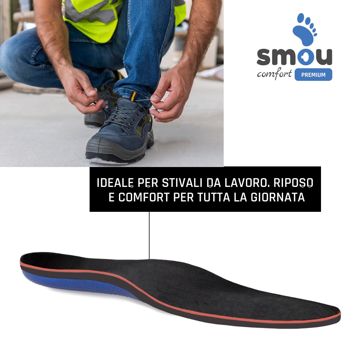 Solette Comfort Premium SMOU – Memory Foam PU e Base Rigida di Supporto Arco – Ammortizzazione Morbida per Scarpe Uomo Donna – Ideali per Lavoro, Stivali e Uso Quotidiano