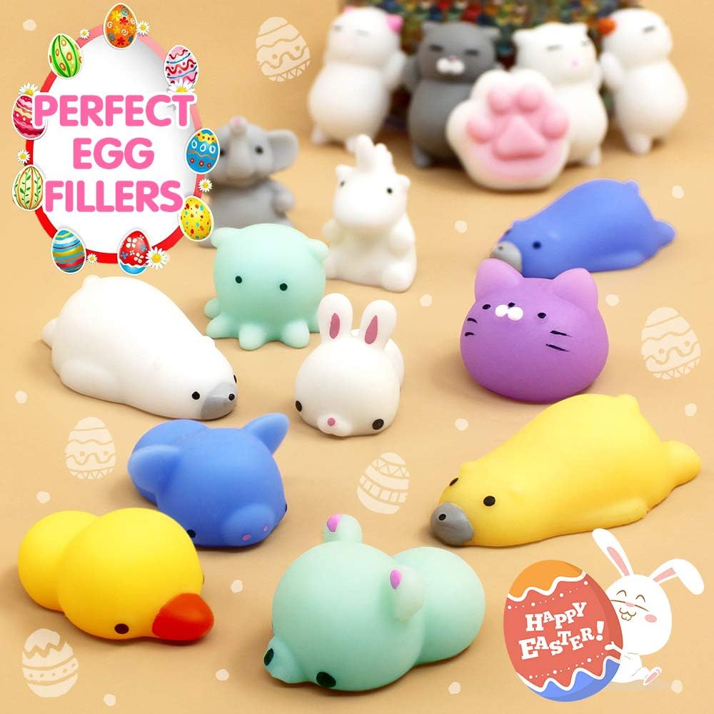 ORWINE 36Pcs Easter Eggs + 36Pcs Mochi Squishy Toy Easter Basket Stuffers Easter Egg Fillers Mini Squishies Party Favors for Kids Animal Squishy Easter Egg Hunt Party Supplies Easter Gift Treats Bunny