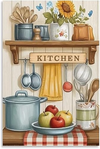 Miniatura 9 de Arte De Pared De Cocina De Campo, Impresiones En Lienzo Enmarcado, Utensilios De Cocina Y Alimentos, Pintura Rústica De Granja, Cocina, Comedor,
