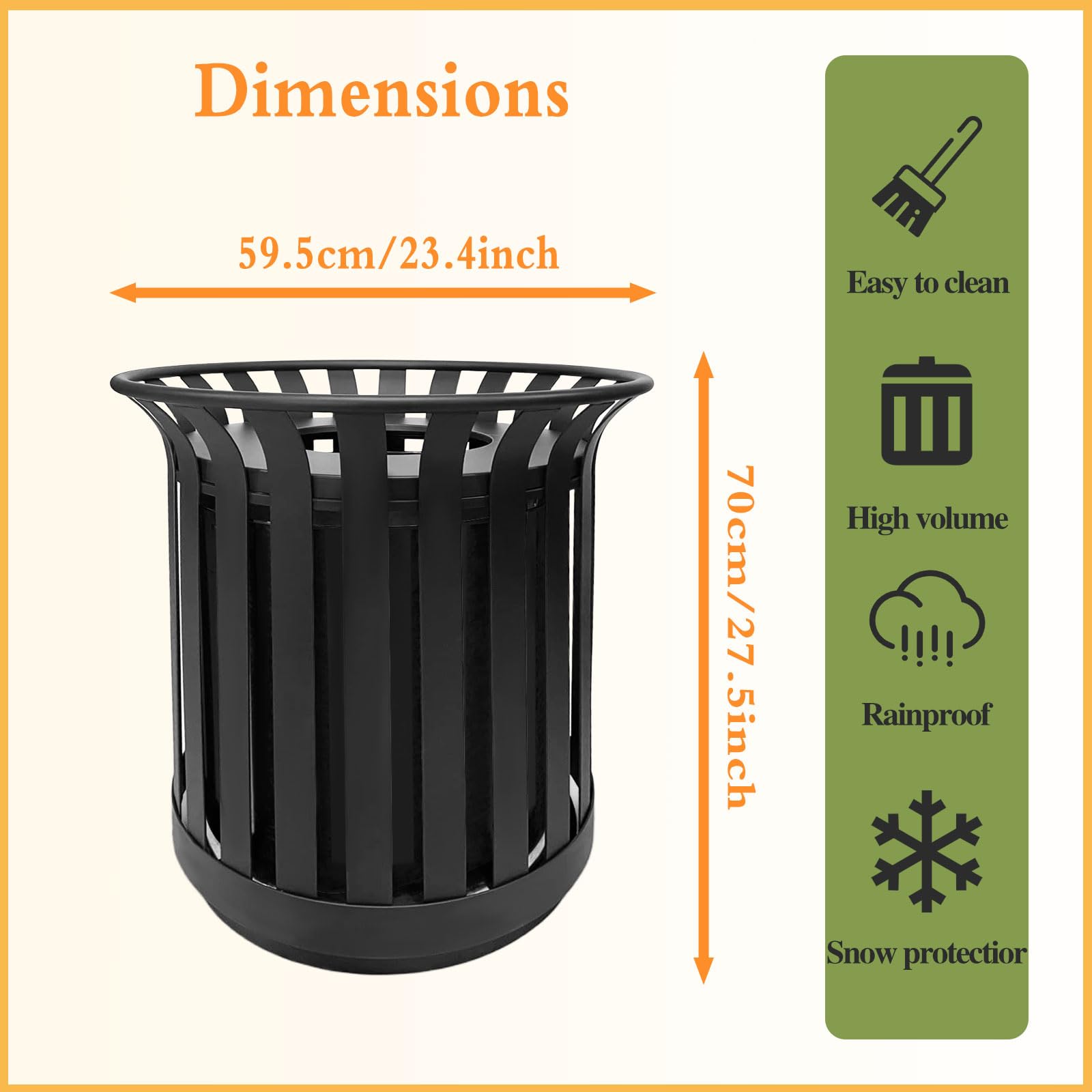 KorsiKato Outdoor Trash Can with Inner Bucket, 30 Gallon, Stainless Steel, Ground Mountable, Black, 21.6x30.7 inches (Black, Large)