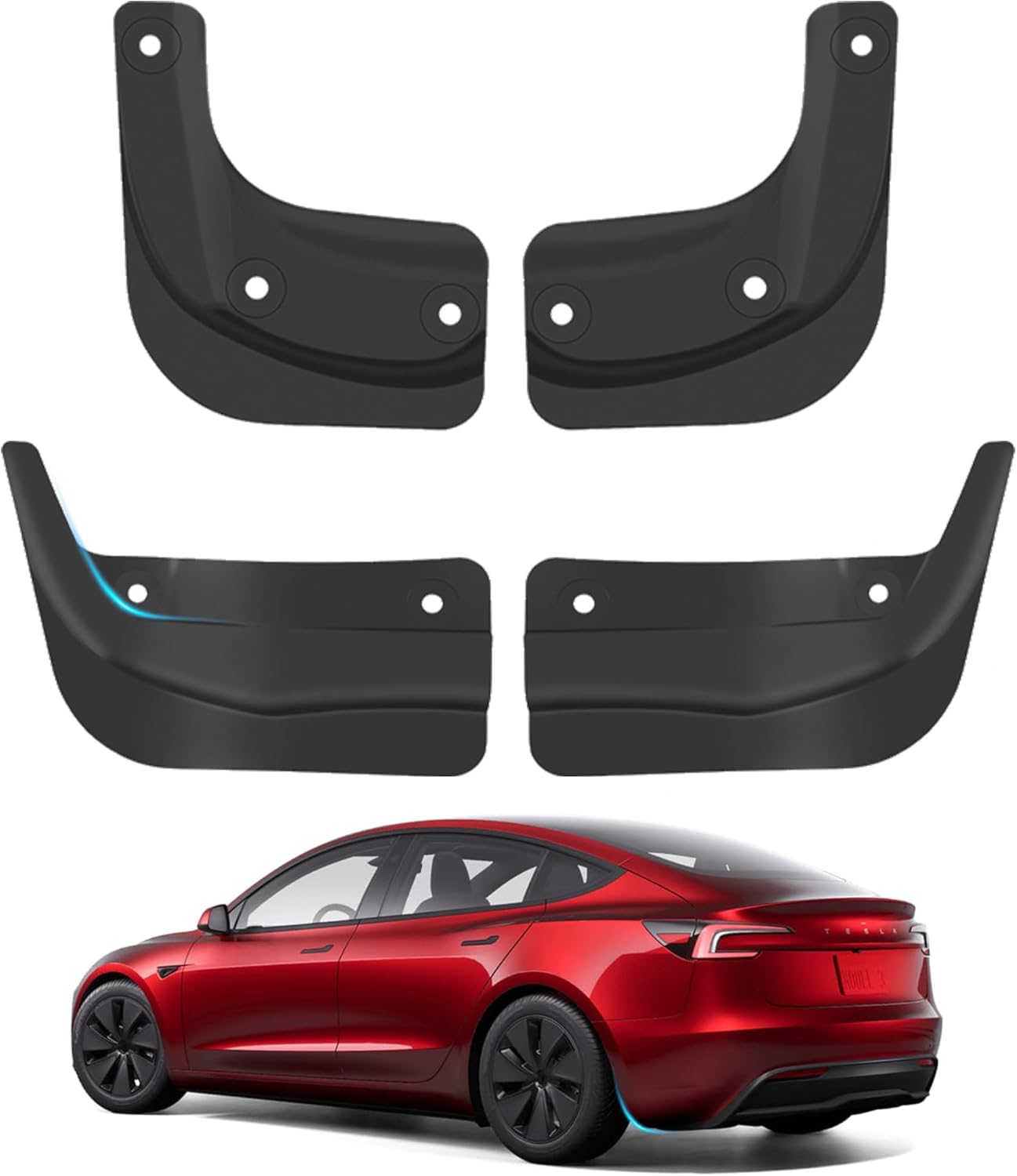 SUPER LINER Tesla Model 3 Mud Flaps 2026 2025 2024 No-Drill Custom Fit, Durable All Weather Splash Guards Military Grade PP+TPE Composite