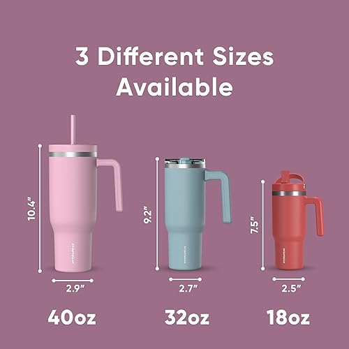 Miniatura 5 de Hydrapeak Voyager - Vaso de acero inoxidable de 40 onzas con asa, botella de agua aislada con popote y tapa, taza de viaje reutilizable apta