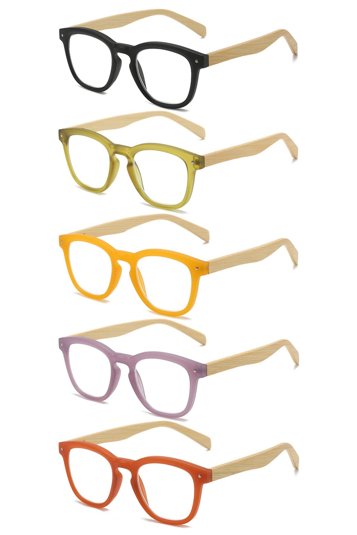 KOOSUFA Mode Lesebrille Damen Herren Bambusimitat Bügel Leicht Federscharnier Nerdbrille Lesehilfen Sehhilfe Anti Müdigkeit Brille mit Stärke 0.0 1.0 1.5 2.0 2.5 3.0 3.5 4.0