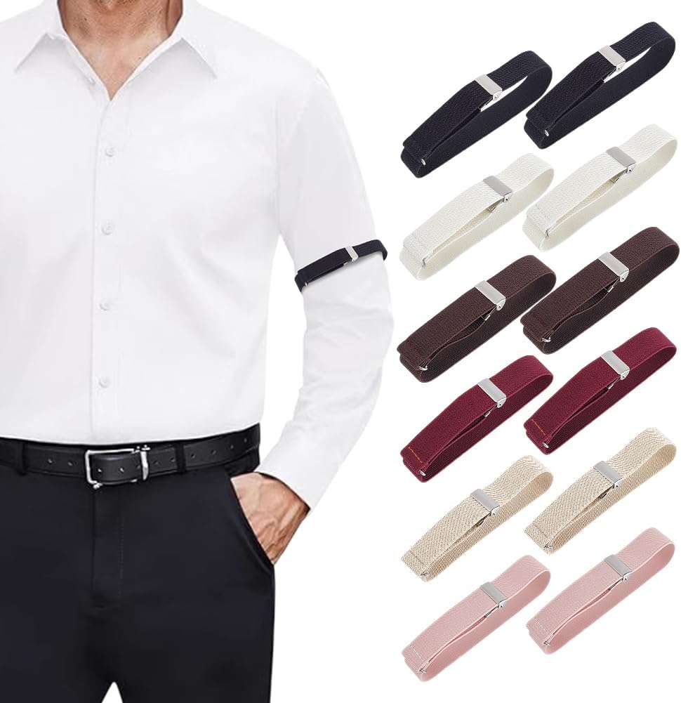 6 Pairs 6 Colors Elastic Adjustable Armbands Adjustable Shirt Sleeve Holders Sleeves Garters Slip Shirt Sleeve Holders with Non-Slip Closure Clips Shirt Garters Strap for Man Woman