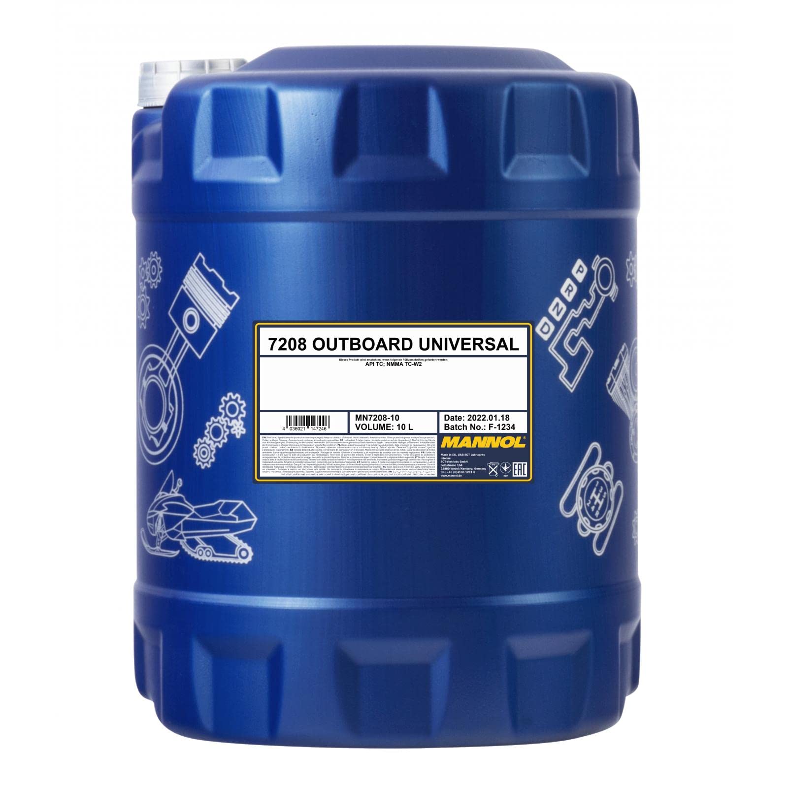 MANNOL 7208 2-Takt-Motoröl für Außenborder & Jetski, NMMA TC-W2, 10L | MN7208-10, Mannol 7208 Outboard Universal